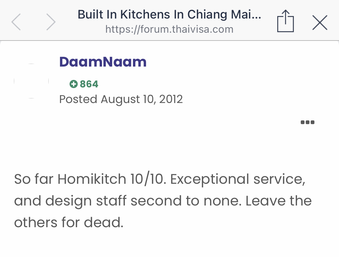 so far Homikitch 10/10. Exceptional service, and design staff second to none. Leave the others for dead